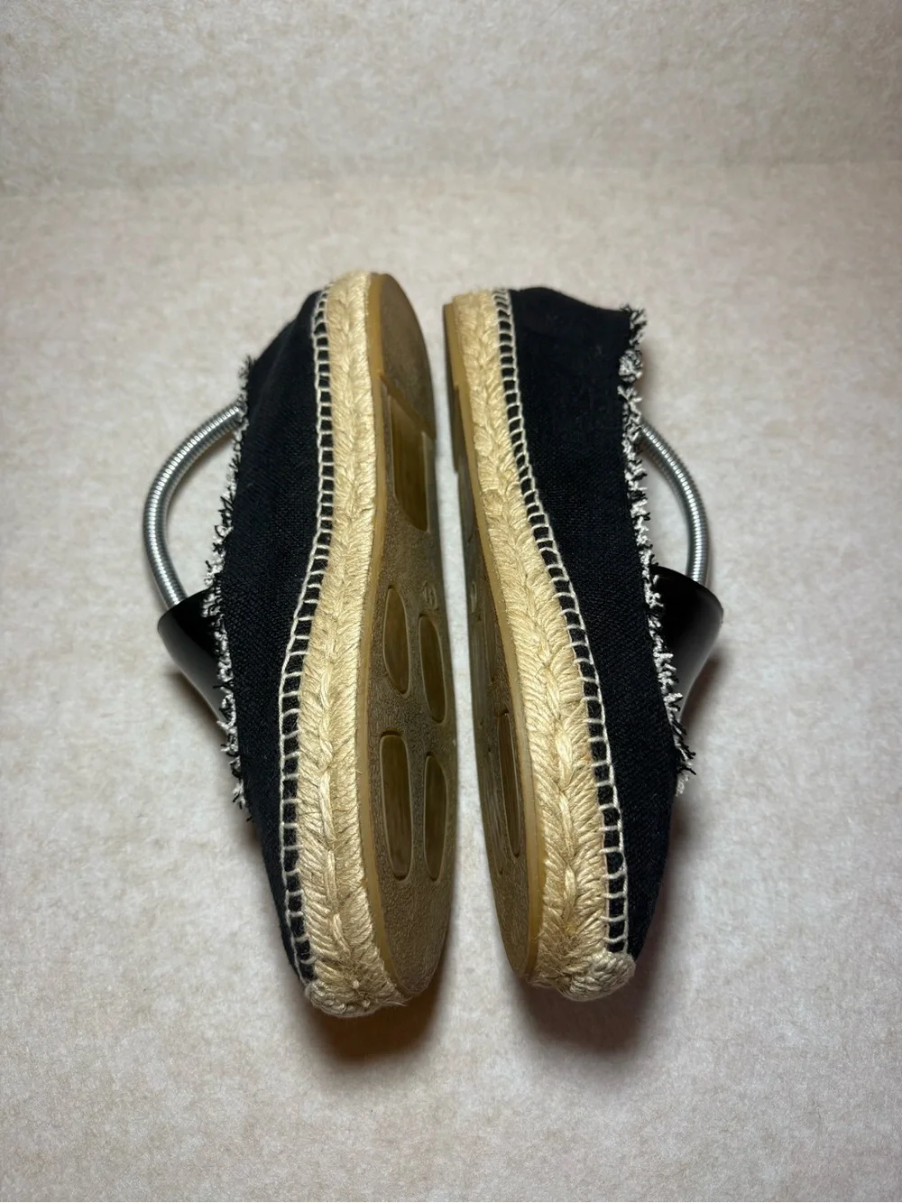 Patricia Green Black Tan Espadrille Mules Flats Loafers Frayed Trim Size US 10